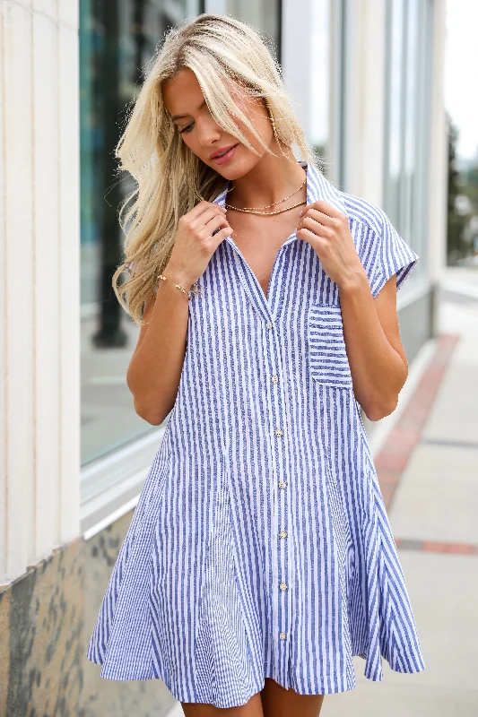 Mini dresses with bow accents for a sweet lookFINAL SALE - Summer Design Denim Striped Mini Dress