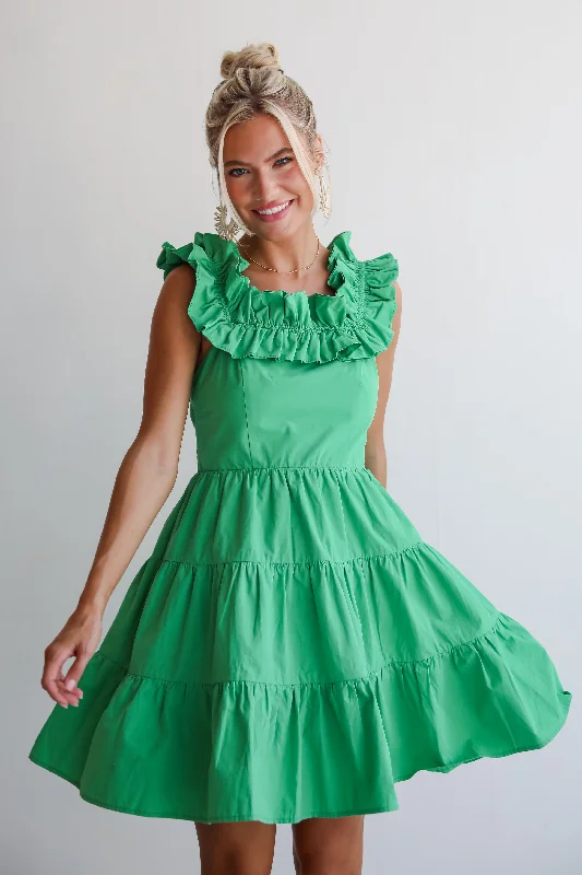 Mini dresses with V - necklines for a flattering shapeFINAL SALE - Sweet Existence Green Tiered Ruffle Mini Dress Mini dresses with V - necklines for a flattering shapeFINAL SALE - Sweet Existence Green Tiered Ruffle Mini Dress