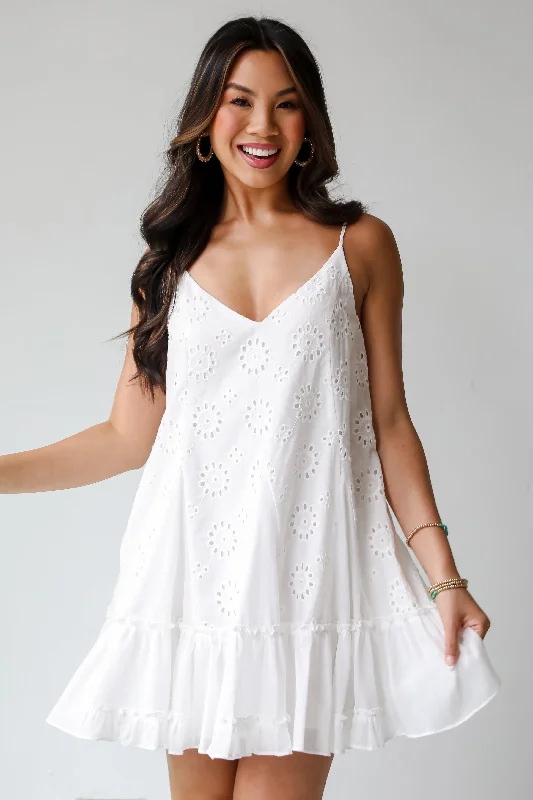 Mini dresses with abstract prints for an artistic lookFINAL SALE - Sweet Sunlover White Eyelet Mini Dress
