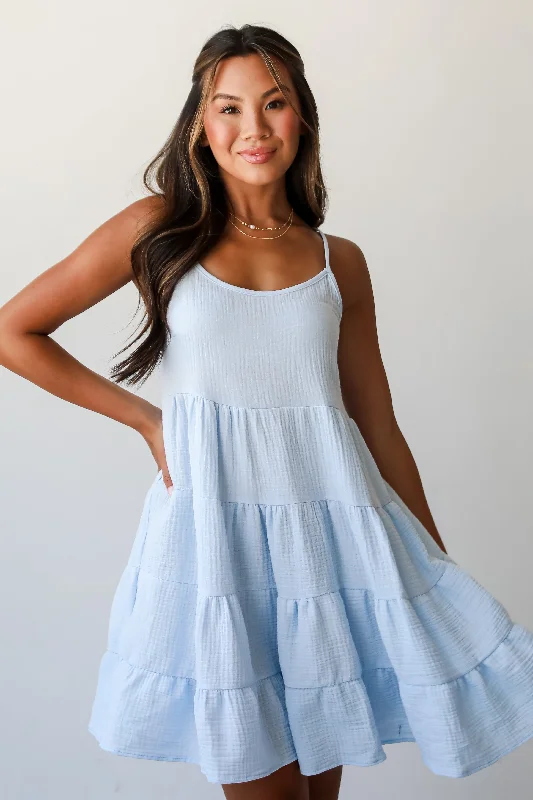 Mini dresses with button - down frontsFINAL SALE - Sweetest Impact Light Blue Linen Tiered Mini Dress Mini dresses with button - down frontsFINAL SALE - Sweetest Impact Light Blue Linen Tiered Mini Dress