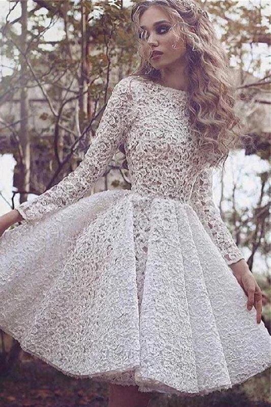 Long - length party dresses with a high - low hem for a trendy styleA-line Knee-length Ivory Long Sleeves Lace Homecoming Dress PD004 Long - length party dresses with a high - low hem for a trendy styleA-line Knee-length Ivory Long Sleeves Lace Homecoming Dress PD004