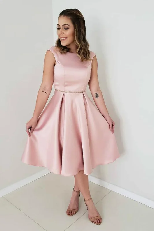 Party dresses with a one - shoulder design for a modern and unique lookA-Line Pink Satin Backless Short Prom Dress Homecoming Dress PD311 Party dresses with a one - shoulder design for a modern and unique lookA-Line Pink Satin Backless Short Prom Dress Homecoming Dress PD311
