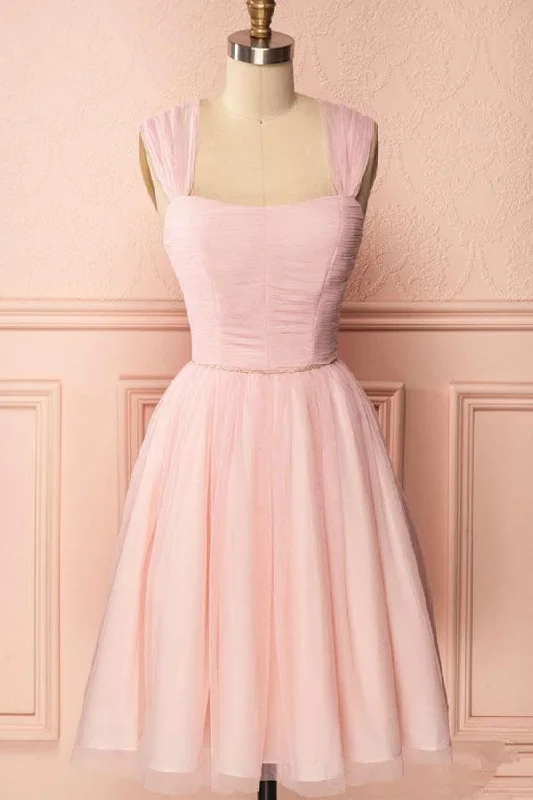 Party dresses with a paisley pattern for a bohemian - inspired lookA-Line Pink Tulle Straps Pleats Beading Homecoming Dress Short Prom Dress PD274 Party dresses with a paisley pattern for a bohemian - inspired lookA-Line Pink Tulle Straps Pleats Beading Homecoming Dress Short Prom Dress PD274
