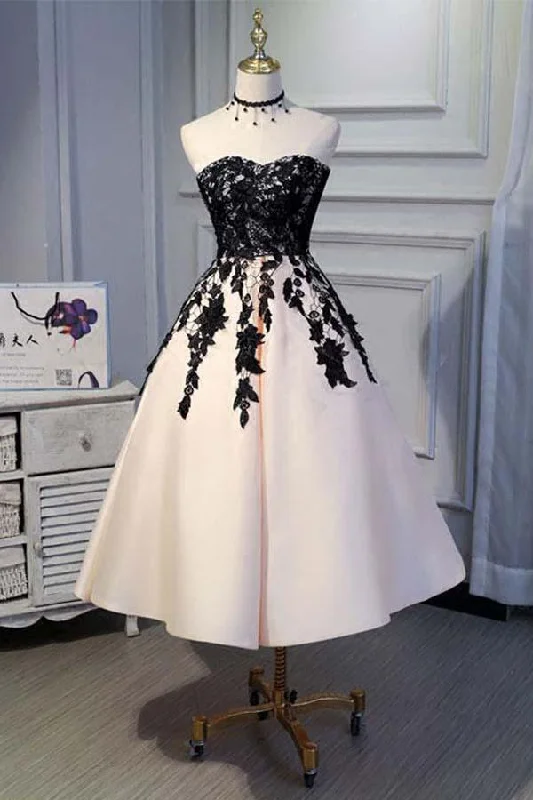 Party dresses with a pom - pom trim for a fun and festive touchA-line Satin Sweetheart Lace Short Prom Dresses Homecoming dresses PD151 Party dresses with a pom - pom trim for a fun and festive touchA-line Satin Sweetheart Lace Short Prom Dresses Homecoming dresses PD151