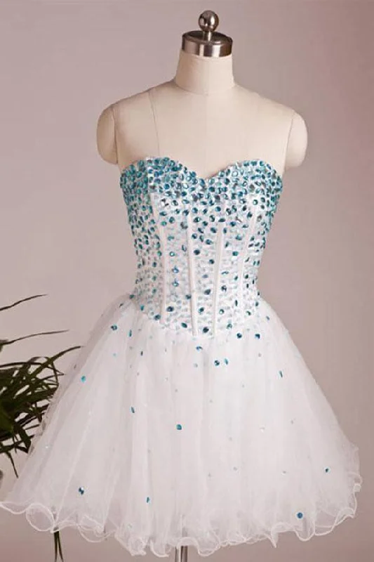 A - line party dresses with a floral print for spring events​A Line Sweetheart Neck Short Prom Dresses Short Homecoming Dresses  PD157