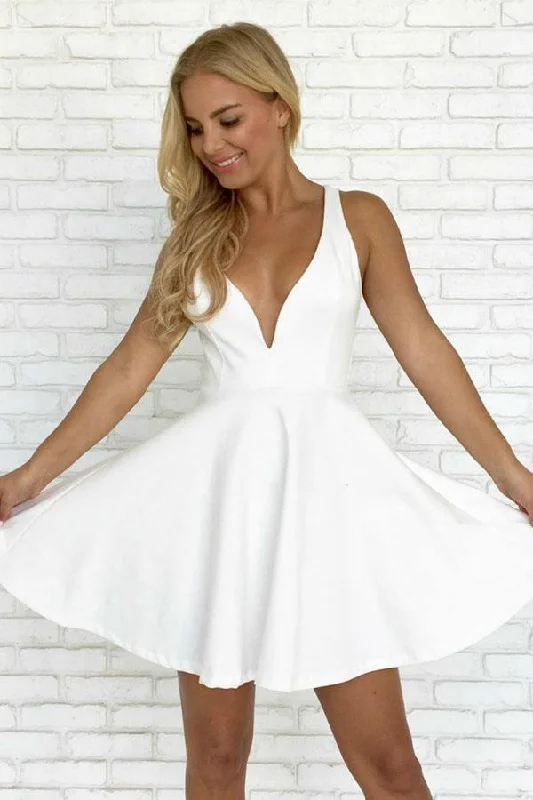 Fairy - themed party dresses with wings and glitter for a magical lookA-line White Straps Satin Backless Short Prom Dress Homecoming Dress PD286 Fairy - themed party dresses with wings and glitter for a magical lookA-line White Straps Satin Backless Short Prom Dress Homecoming Dress PD286