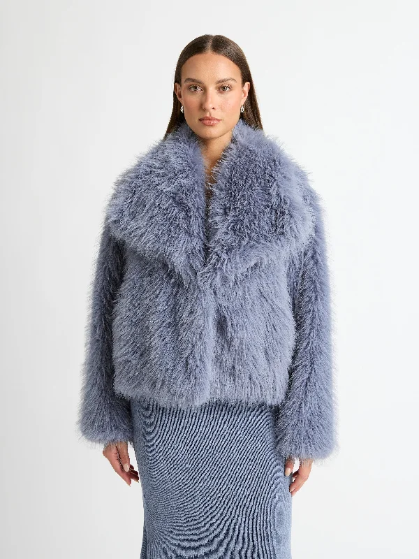 Tea - length wedding guest dresses with polka dot patternsADELLE FUR COAT
