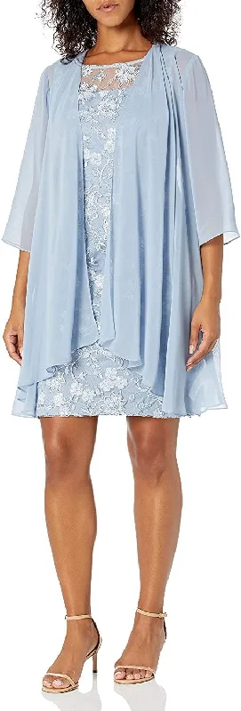 Mini cocktail dresses with a cold - shoulder ruffled sleeveAlex Evenings AE81171013 Mother of the Bride Short Dress