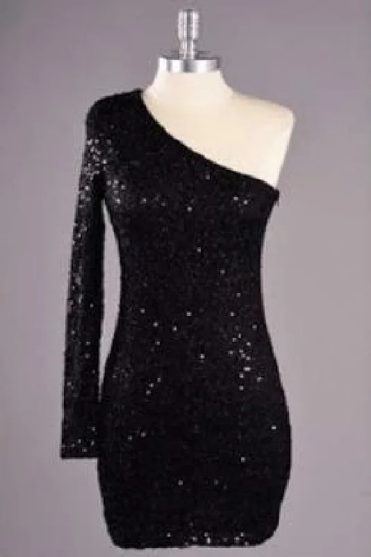 Lace - and - tulle wedding guest dresses with sweetheart necklinesAllure Black Sequin One Sleeve Mini Dress Lace - and - tulle wedding guest dresses with sweetheart necklinesAllure Black Sequin One Sleeve Mini Dress