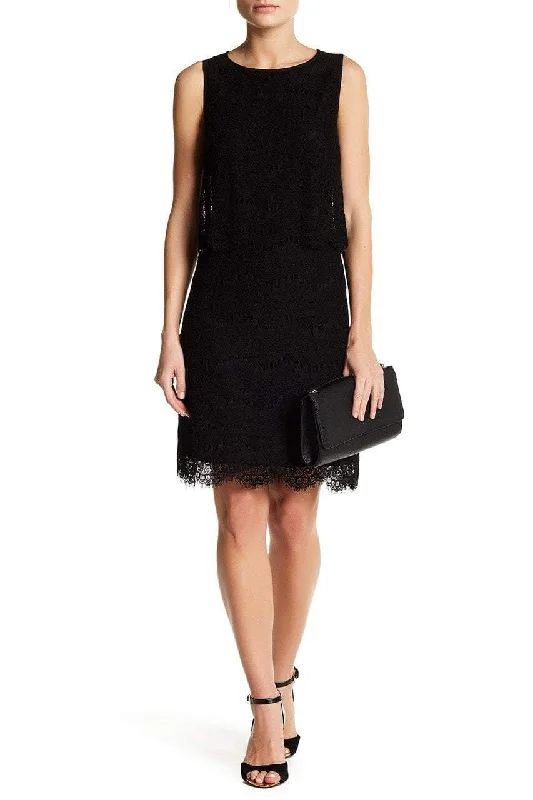 Cocktail dresses with a patchwork pattern and a mid - thigh lengthNew Yorker's Apparel  - 10629662 Sleeveless Popover Scalloped Lace Crepe Dress