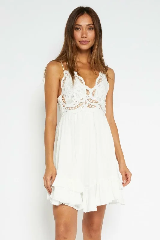 Metallic wedding guest dresses for a glamorous weddingAva White Crochet Lace Mini Dress Metallic wedding guest dresses for a glamorous weddingAva White Crochet Lace Mini Dress