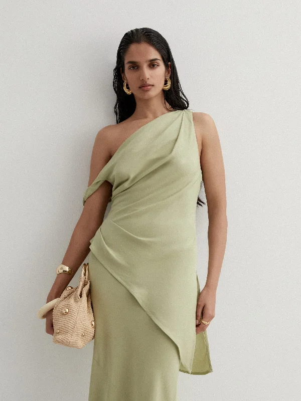 Satin wedding guest dresses with side slits for a sexy touchBELLA TOP