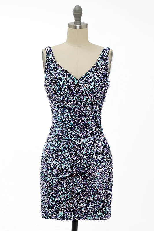 Animal - print cocktail dresses with a V - neck for a fierce lookBlack Sequin Fitted Homecoming Dress Animal - print cocktail dresses with a V - neck for a fierce lookBlack Sequin Fitted Homecoming Dress
