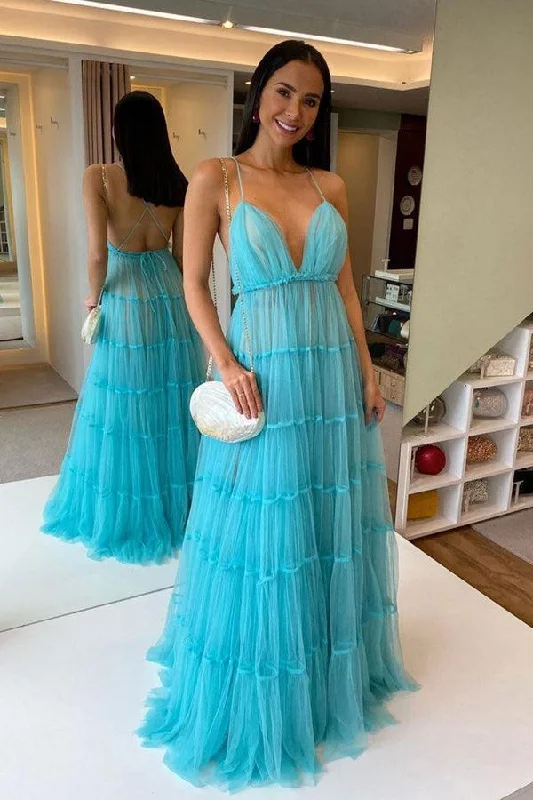 Sparkly sequined party dresses for a glamorous lookBlue V Neck Tulle Long Prom Dress Blue Tulle Formal Dress PSK337 Sparkly sequined party dresses for a glamorous lookBlue V Neck Tulle Long Prom Dress Blue Tulle Formal Dress PSK337