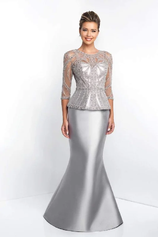 Velvet - trimmed wedding guest dresses in burgundy for a formal eventBlush - S2000 Quarter-Length Sleeves Mikado Mermaid Gown