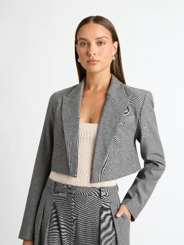 Mini wedding guest dresses with glittery accents for a trendy lookBRADSHAW CROPPED BLAZER