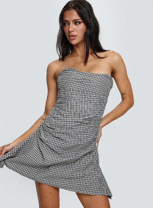 Mini cocktail dresses with a cold - shoulder ruffled sleeveBradwell Strapless Mini Dress Check