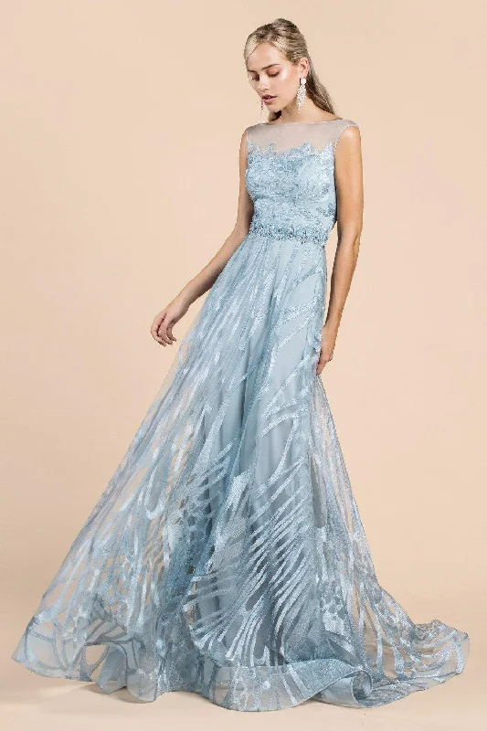 Bodycon dress with a ruched design for added texture​Andrea & Leo CDA0106 Butterfly Wing Long Prom Dress