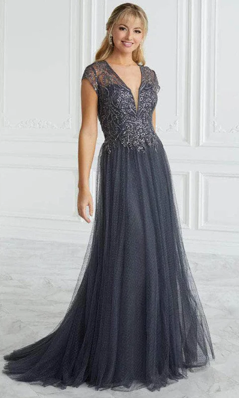 Lace - and - tulle wedding guest dresses with sweetheart necklinesChristina Wu Elegance 17091 - Beaded Sheer Short Sleeve Evening Gown