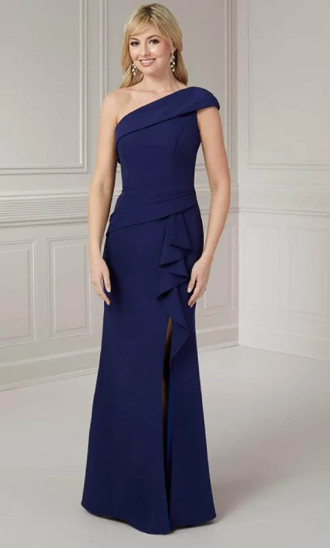 Wedding guest dresses with puff sleeves and knee - length hemsChristina Wu Elegance 17136 - One Shoulder Draped Evening Gown