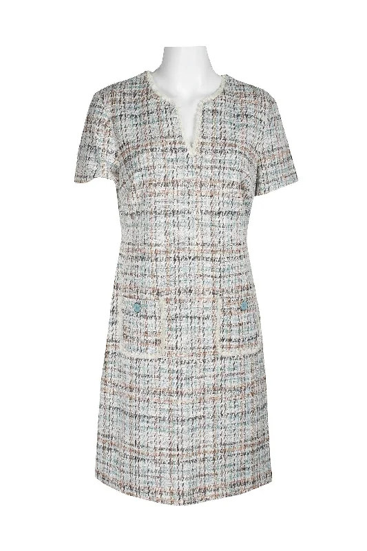 Mini cocktail dresses with a pleated bodice and a spaghetti - strap backConnected Apparel Short Sleeve Pocket Knit Dress
