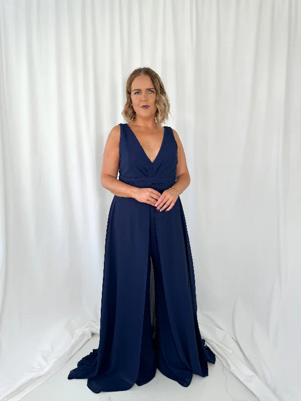 Maxi wedding guest dresses with floral prints for summer weddingsJumpsuit with a Cape - Navy