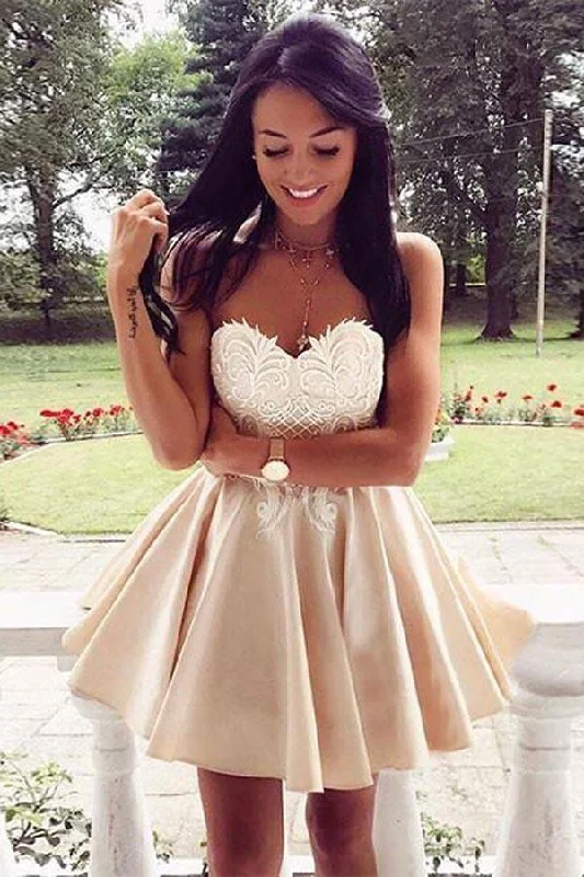 Plus - size party dresses with a flattering cut for all body typesCute Sweetheart Lace Applique Short Prom Dress Homecoming Dress PG171 Plus - size party dresses with a flattering cut for all body typesCute Sweetheart Lace Applique Short Prom Dress Homecoming Dress PG171