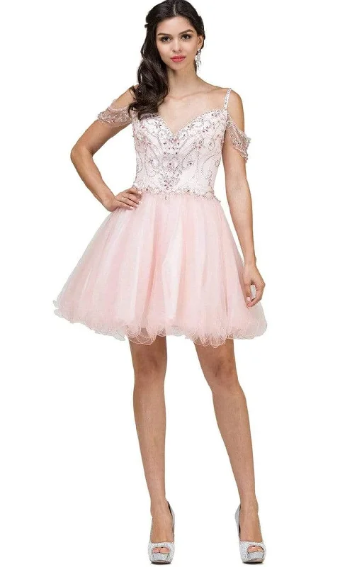Cocktail dresses with a pom - pom trim and a short - sleeved styleDancing Queen - 2023 Jeweled Off-Shoulder Fit and Flare Cocktail Dress