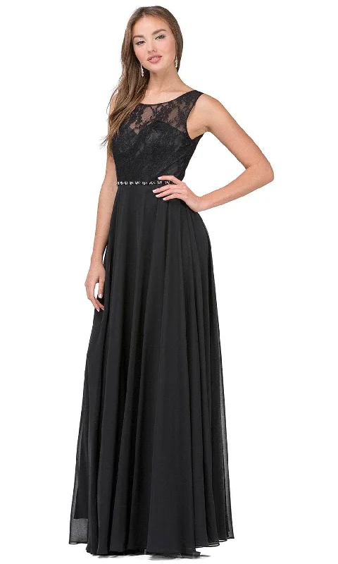 Wedding guest dresses with abstract prints and long trainsDancing Queen 2240 - Jeweled Waist Long Dress