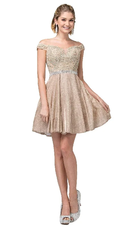 Cocktail dresses with a tassel - adorned belt and a sheath styleDancing Queen - 3189 Embroidered Off-Shoulder A-line Dress