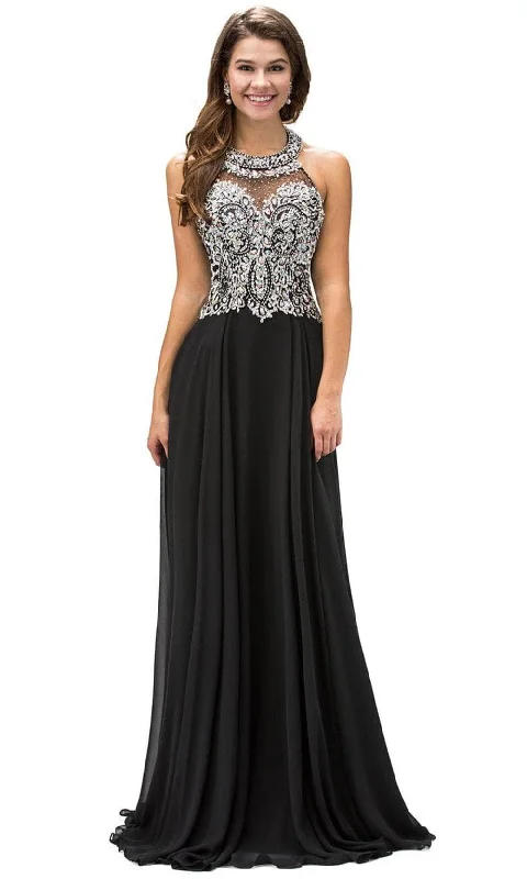 Asymmetric - hem wedding guest dresses in metallic huesDancing Queen 9233 - Halter Pleated Skirt Prom Gown