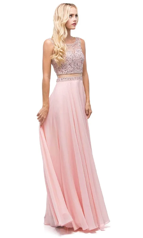 Off - the - shoulder wedding guest dresses in chiffonDancing Queen 9789 - Cutout Back Beaded Prom Gown