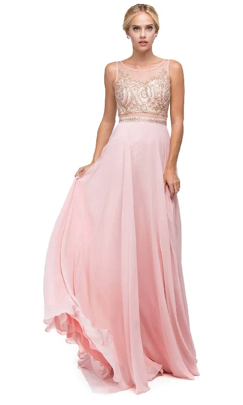 Wrap - style wedding guest dresses with bow accentsDancing Queen 9856 - Illusion Back Sequin Prom Gown