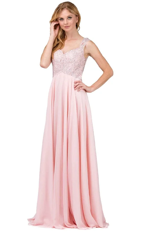 Wedding guest dresses with mesh panels and empire waistsDancing Queen 9899 - Lace Bodice Long Dress