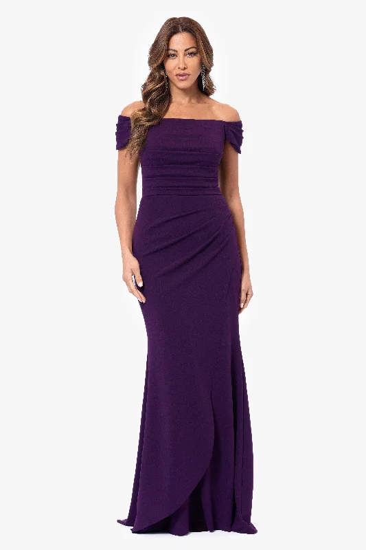 Velvet cocktail dresses with long sleeves for winter galas"Dani" Long Scuba Crepe Off the Shoulder Rouched Dress Velvet cocktail dresses with long sleeves for winter galas"Dani" Long Scuba Crepe Off the Shoulder Rouched Dress