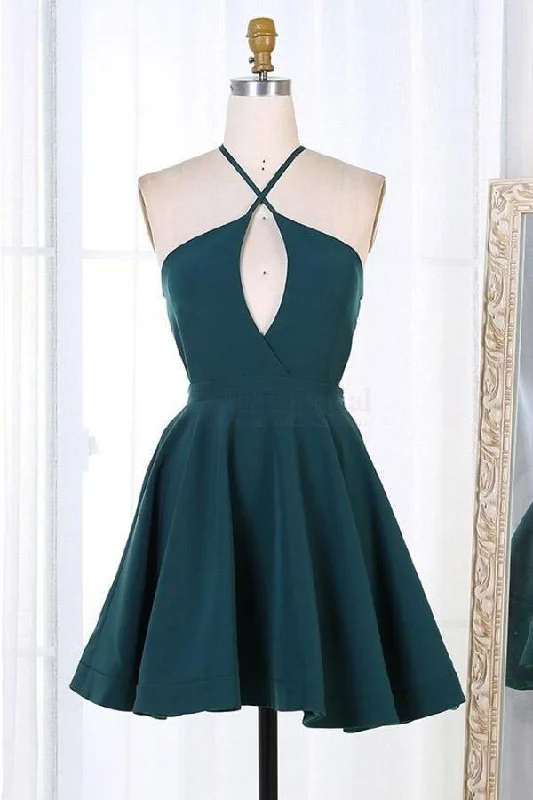 Sleeveless party dresses made of silk for a luxurious feelDark Green Short Satin Homecoming Dresses Party Dresses PD301 Sleeveless party dresses made of silk for a luxurious feelDark Green Short Satin Homecoming Dresses Party Dresses PD301