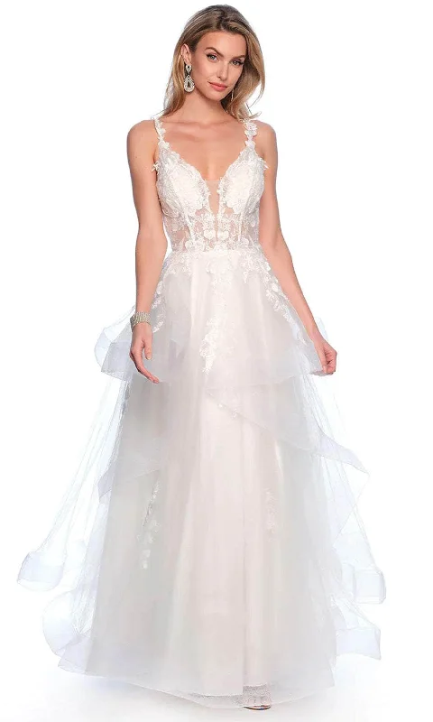 Wedding guest dresses with cold - shoulder designs and solid colorsDave & Johnny Bridal 11986 - Embroidered Corset Bridal Gown