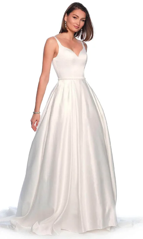 Wedding guest dresses with cold - shoulder ruffled sleeves and knee - length hemsDave & Johnny Bridal 12119 - Satin A-Line Bridal Gown