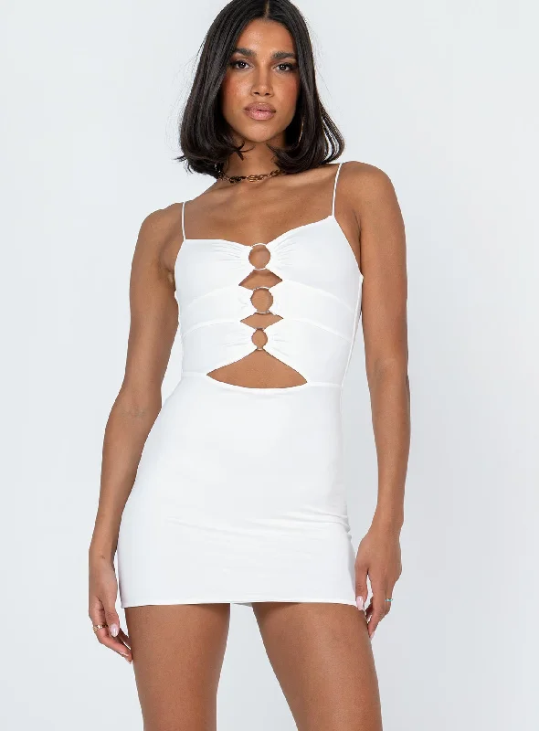 Bodycon dress with a high - low hem for a trendy look​Dreamland Mini Dress White