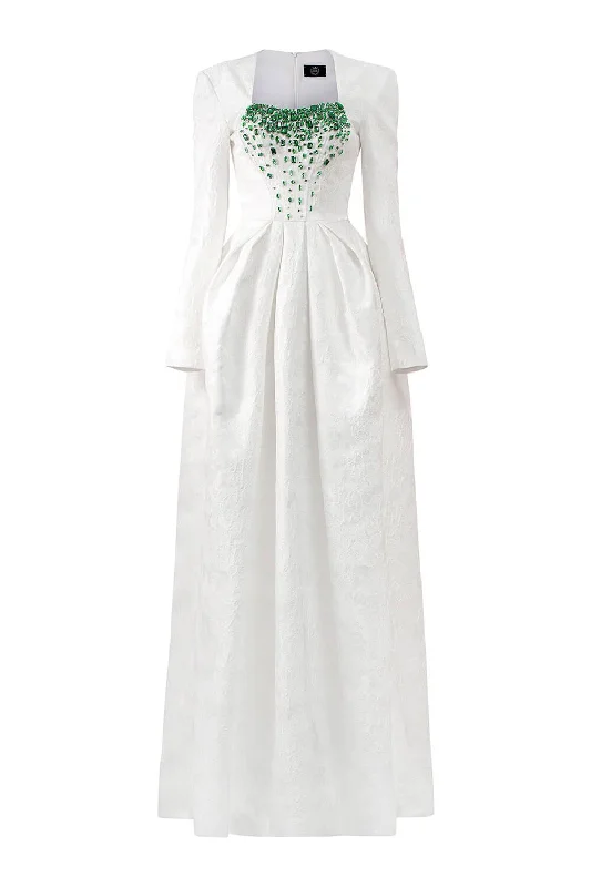 Evening party dresses with a long train for a dramatic entranceEchoes Ball Gown Long Sleeved Jacquard Floor Length Dress Evening party dresses with a long train for a dramatic entranceEchoes Ball Gown Long Sleeved Jacquard Floor Length Dress