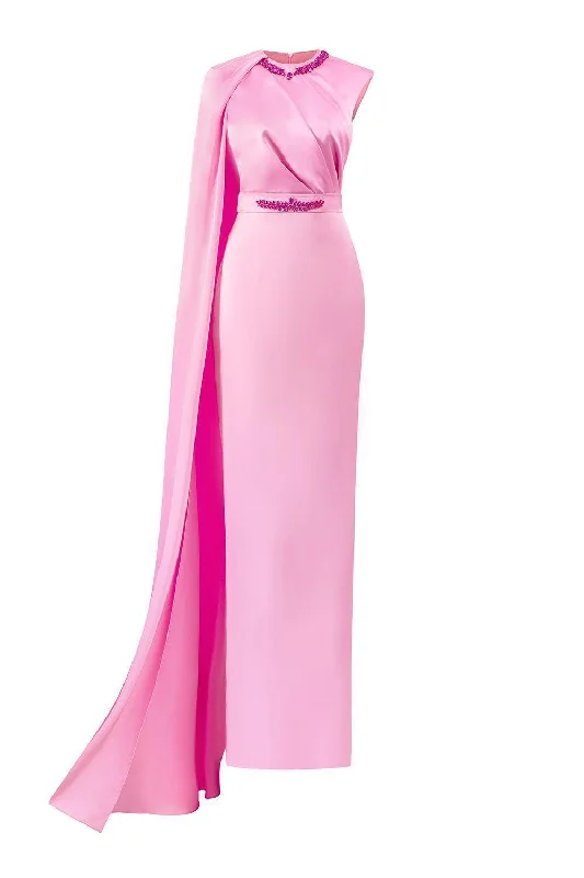 Sleeveless party dresses made of silk for a luxurious feelEfflores Pegged Round Neck Silk Floor Length Dress Sleeveless party dresses made of silk for a luxurious feelEfflores Pegged Round Neck Silk Floor Length Dress