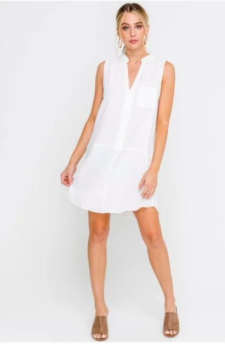 Wedding guest dresses with gathered skirts and V - necklinesLush Emma White Sleeveless Shift Dress