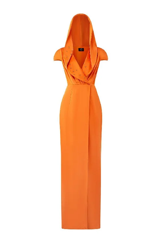 Strapless party dresses with a beaded bodice for added eleganceEuphony Wrap Hooded Neck Silk Floor Length Dress Strapless party dresses with a beaded bodice for added eleganceEuphony Wrap Hooded Neck Silk Floor Length Dress
