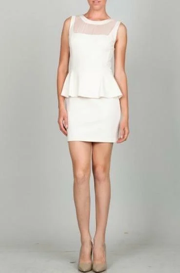 Off - the - shoulder wedding guest dresses in chiffonEva White Peplum Mini Dress