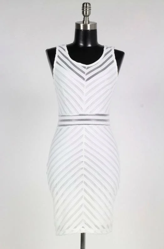 Ribbed - texture wedding guest dresses in neutral colorsExpectations Mesh White Chevron Striped Dress