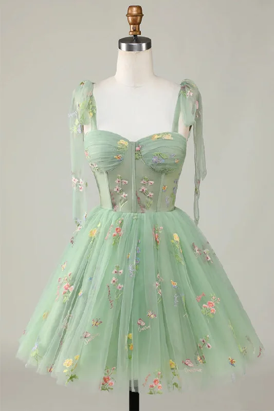 Backless party dresses for a sexy and alluring appearance​Floral Homecoming Dresses Embroidery A-Line Short Party Dress PD504