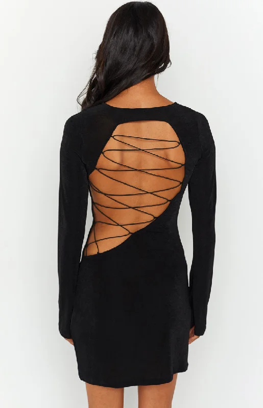 Cocktail dresses with a cut - out detail and a body - con fitFlorence Black Lace Up Mini Dress
