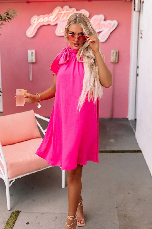Sleeveless wedding guest dresses with ruffled hemsFriday Night Glam Shift Dress In Hot Pink