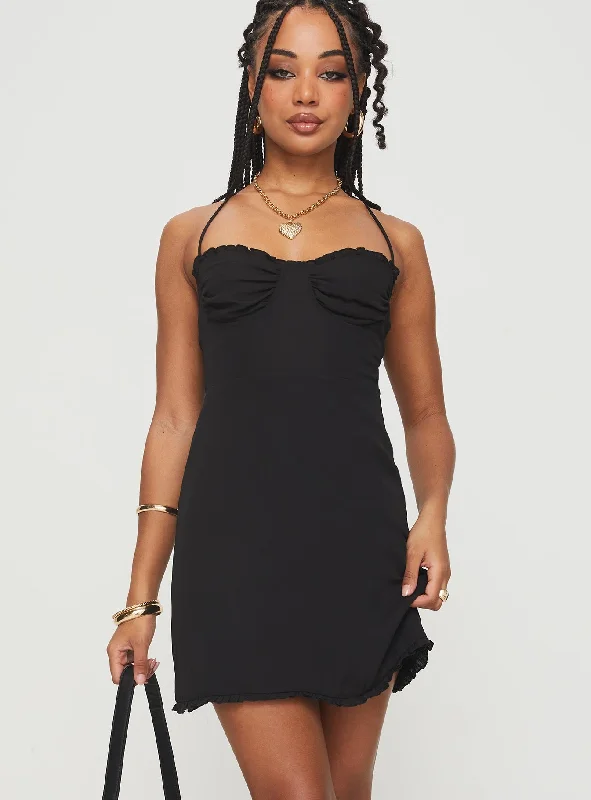 Satin cocktail dresses with a high - low hem for a modern touchFusilloni Mini Dress Black Satin cocktail dresses with a high - low hem for a modern touchFusilloni Mini Dress Black