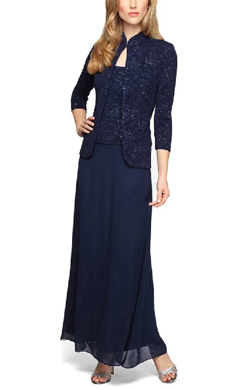 Wedding guest dresses with keyhole backs and flowing fabricsGlitter Jacquard Knit Jacket Dress with Mandarin Neckline